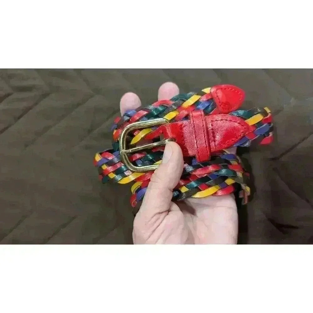 Women's rainbow braided leather belt size M/L approx 34"